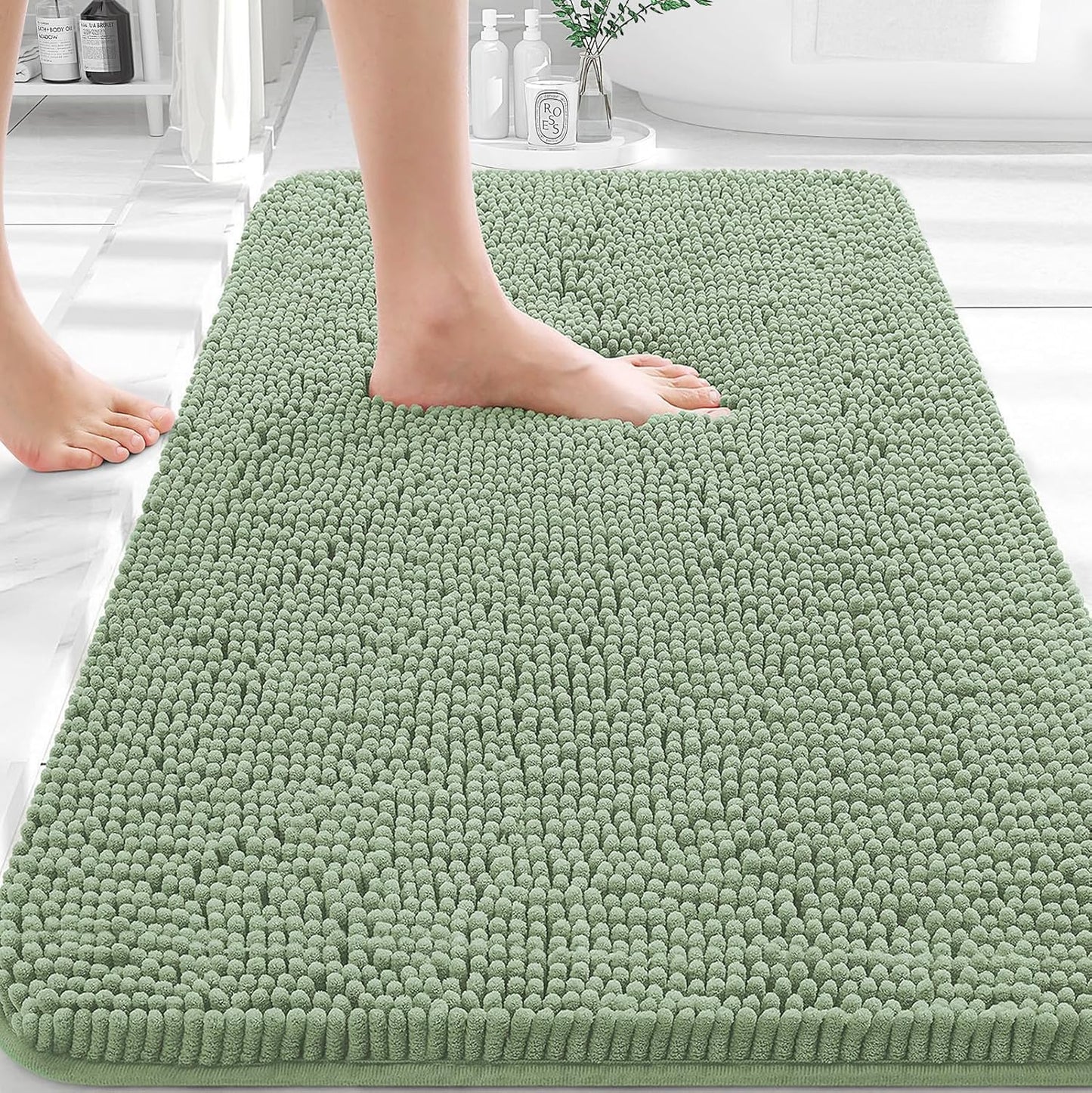 OLANLY Extra Soft Chenille Bathroom Rugs - Quick Dry & Machine Washable | 30x20 Sage Green Bath Mats
