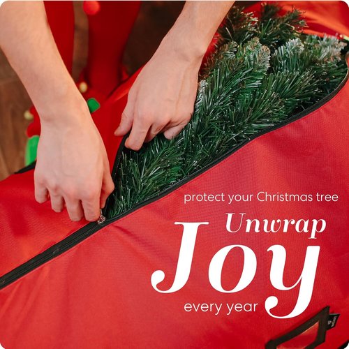 Handy Laundry Christmas Tree Storage Bag with Wheels - Heavy Duty Zippered Container for 7.5 ft Tree | Red with Reinforced Handles & Pockets