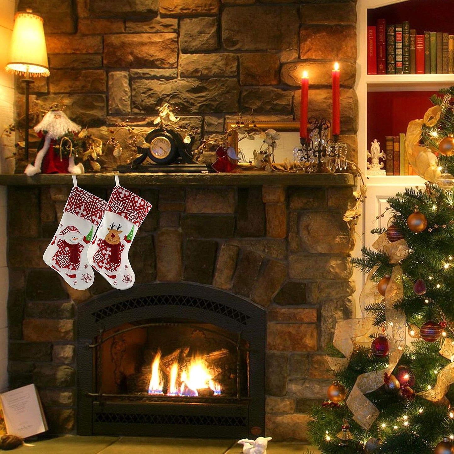 Classic Christmas Stockings Set of 2 - Santa & Snowman 17-Inch Holiday Decor