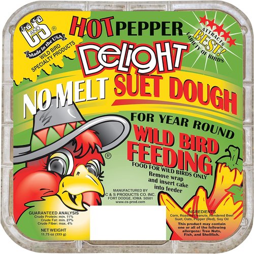 C&S Hot Pepper Delight Suet Dough - No Melt, 11.75 Ounces | 12 Pack for Wild Birds