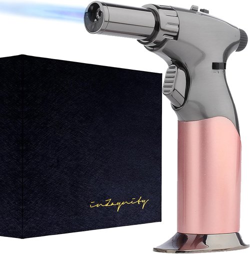 inZaynity Dual Flame Butane Torch Gun - Refillable Mini Blow Torch for Cooking & Crafts - Adjustable Flame, Steel Blush