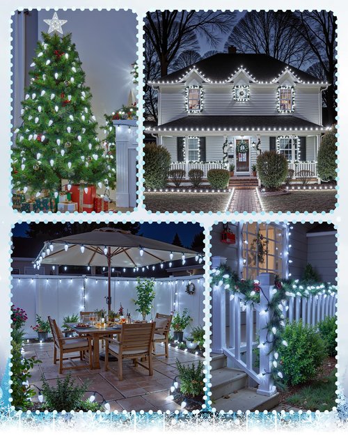C9 Christmas Lights Outdoor with 100 Spring Clips 65FT 100 LED, C9 String Lights Waterproof Connectable Commercial Grade for Outside House Roof Patio Garden Yard Outdoor Christmas Decorations, White