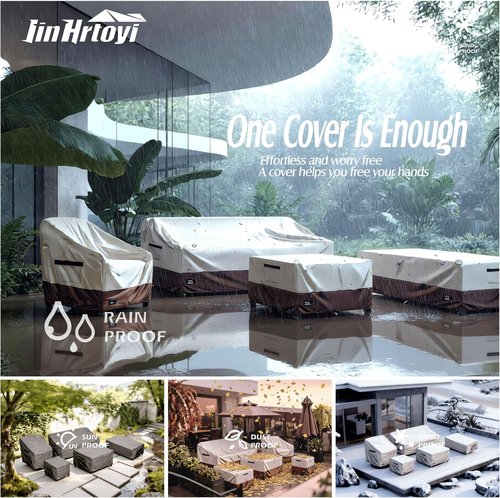 JinHrtoyi Outdoor Chair Covers - 100% Waterproof Heavy Duty Protection | 30"Wx34"Dx38"H, Beige & Brown