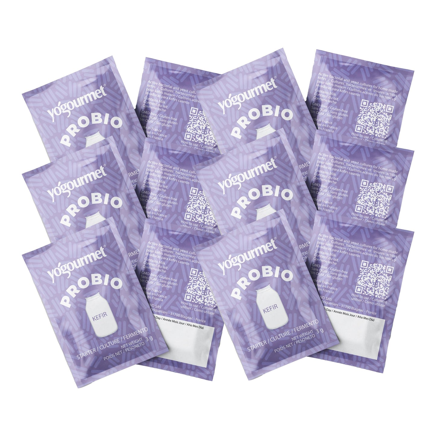 Yogourmet Kefir Starter with Probiotics (12 Sachets = 12 Quarts of Kefir) - Make Kefir at Home - Starter Culture - All Natural, Gluten Free, Kosher, Halal - 3 g Sachets