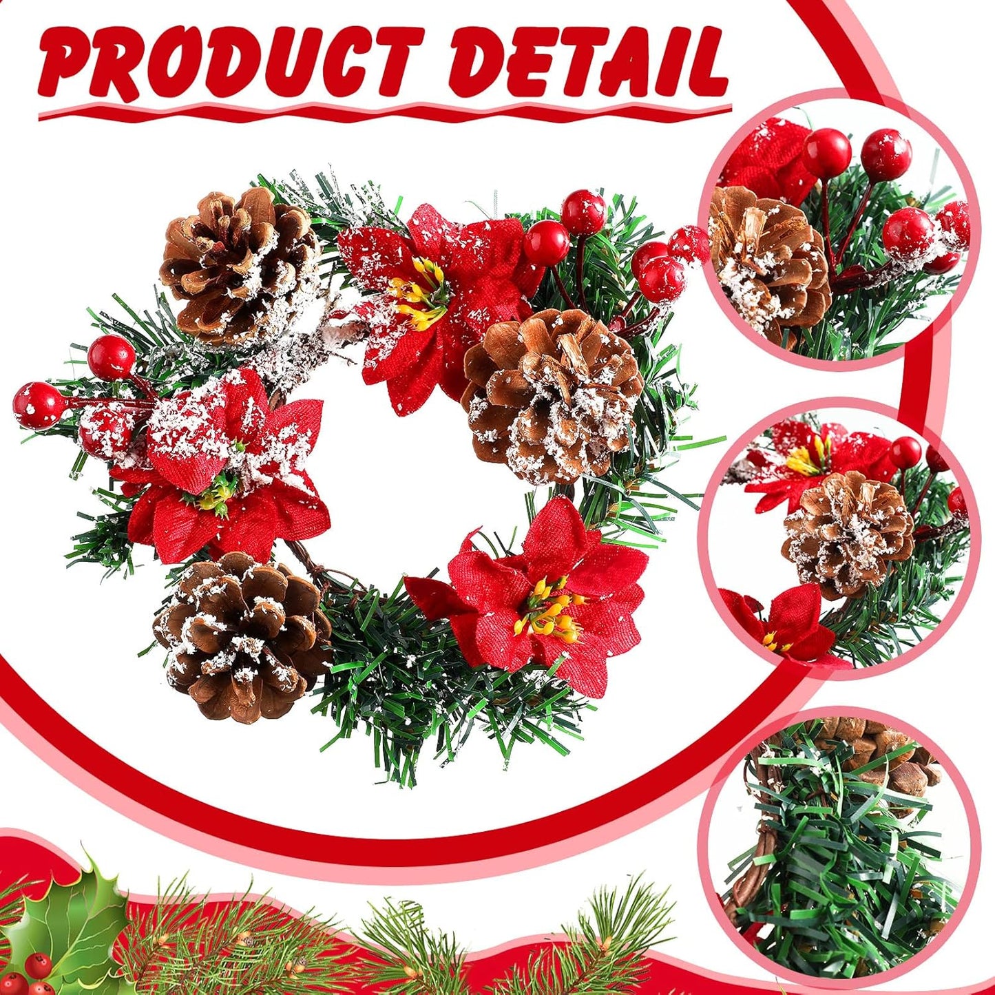 Regine Switzerland 8-Pack Christmas Poinsettia Candle Rings - Tealight Holders & Centerpiece Decor