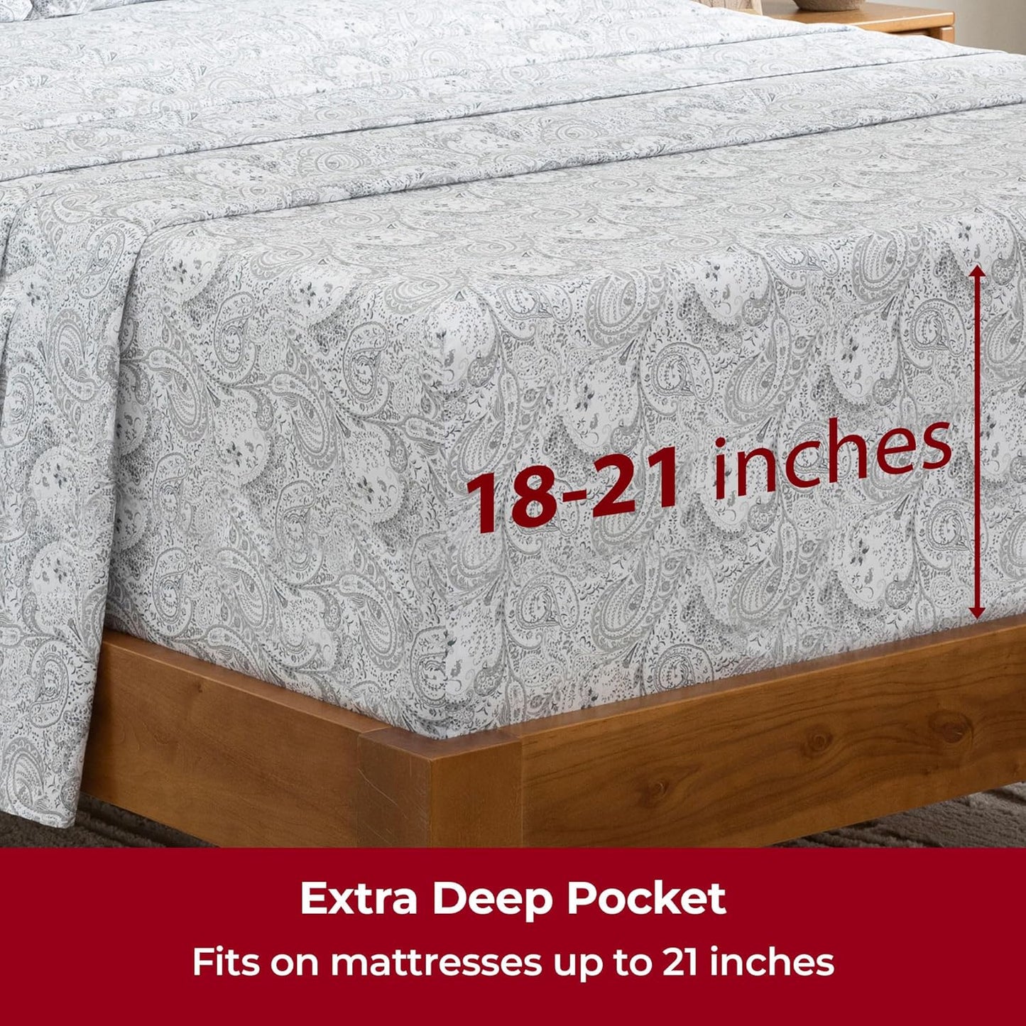 Mellanni Extra Deep Twin XL Sheets - Luxury Cooling Bedding Set - Ultra Soft & Stain Resistant (Paisley Gray)