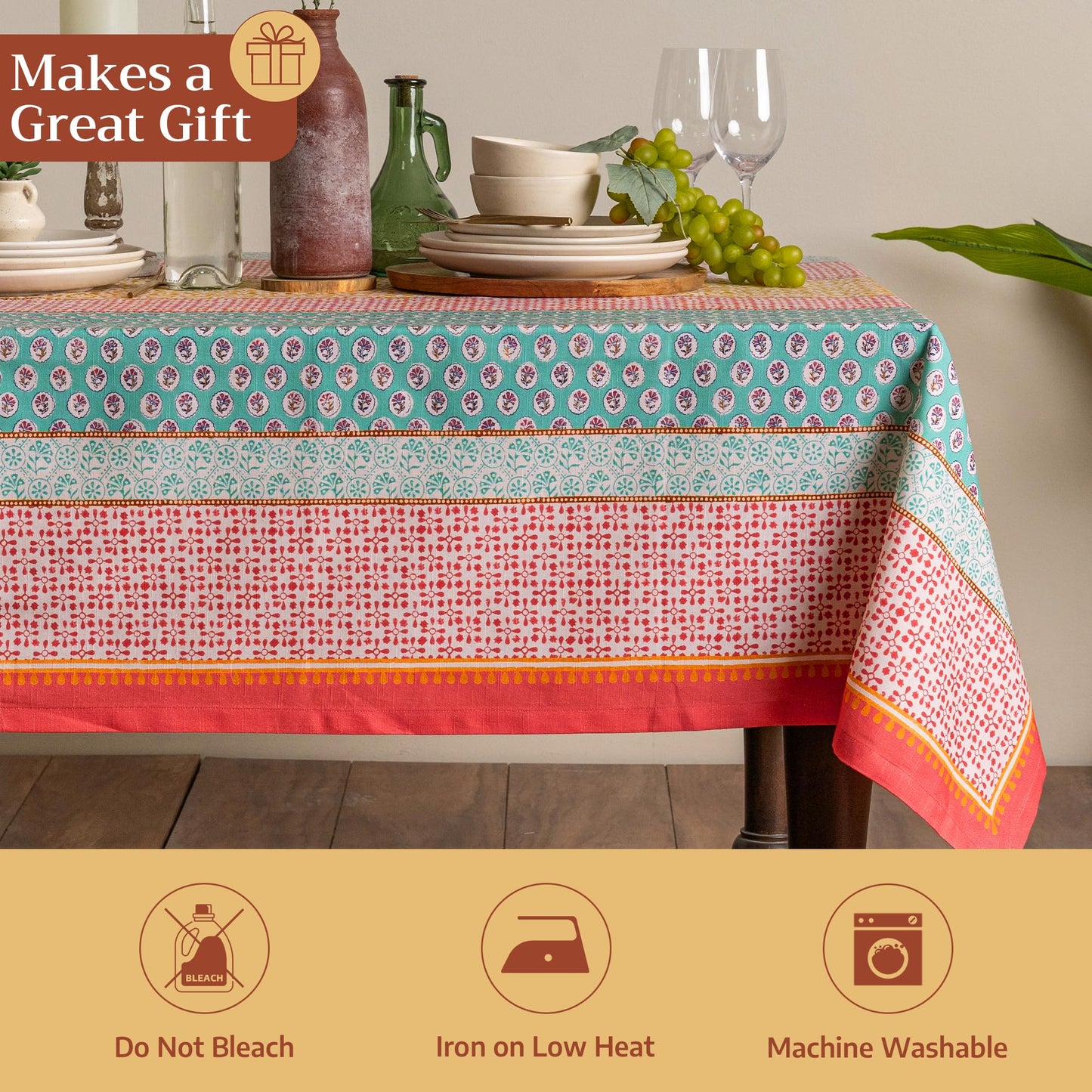 Maison d' Hermine Table Cloth Rectangle Table 100% Cotton 60 x 90 Inches Tablecloth Reusable Decorative for Dining Kitchen Room Farmhouse Home Gifts for Mothers Day Spring Summer - Provence