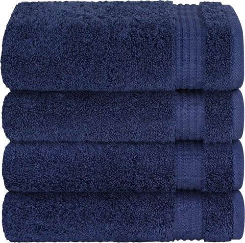 Cotton Paradise Hand Towels - 100% Turkish Cotton, Soft & Absorbent | 4-Piece Set in Navy Blue