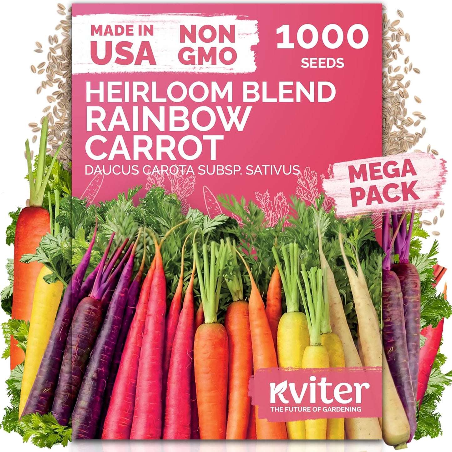 KVITER 1,000 Rainbow Carrot Seeds - Organic Heirloom Baby Carrots for Vegetable Gardens & Containers