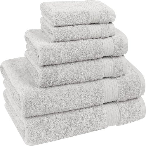 Cotton Paradise 6-Piece Towel Set - 100% Soft Absorbent Turkish Cotton | Silver Gray Bath Towels
