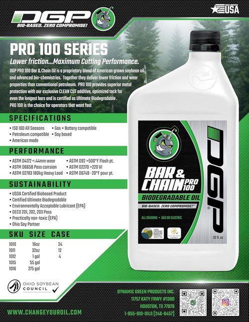 DGP Eco-Friendly Tool Lubricant Set - Biodegradable Plant-Based Oils for Chainsaws & Trimmers | 32oz Bar & Chain, 8oz Trimmer, 11oz Penetrating Oil
