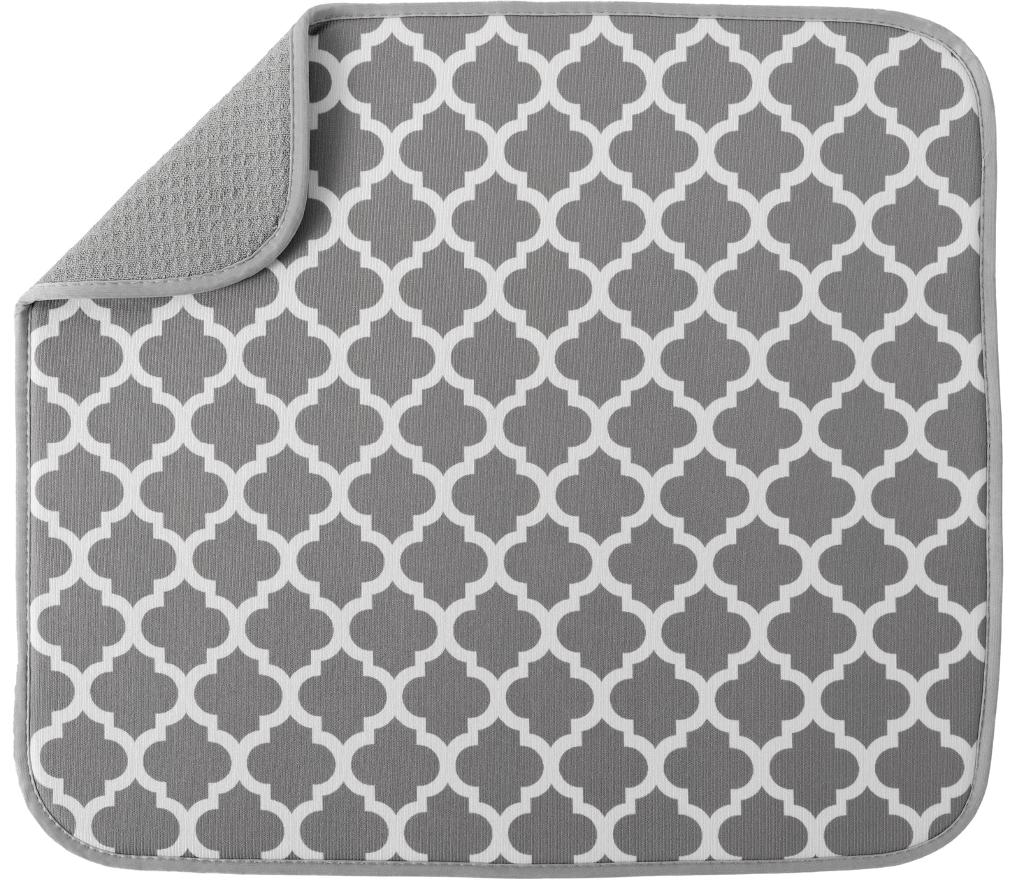 S&T INC. Dish Drying Mat, 16” x 18”, Absorbent Microfiber Kitchen Counter Mat, Dish Drying Pad for Dishes, Utensils, Pots and Pans, Large, White Trellis