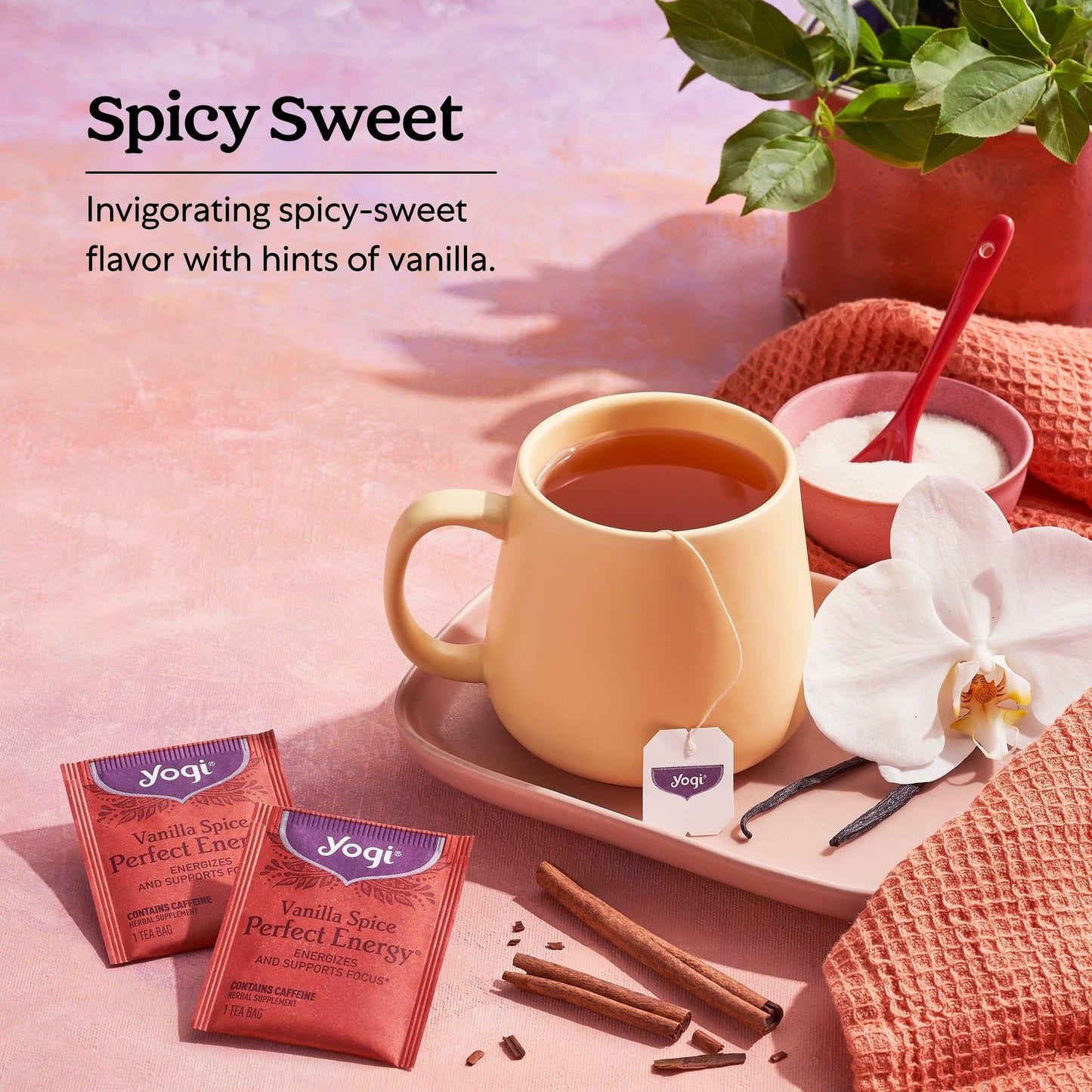 Yogi Tea Vanilla Spice Perfect Energy - 16 Bags per Pack (4 Packs) - Organic Vanilla Energy Tea - Focus Tea - Includes Green Tea, Black Tea, Ashwagandha, L-Theanine & More