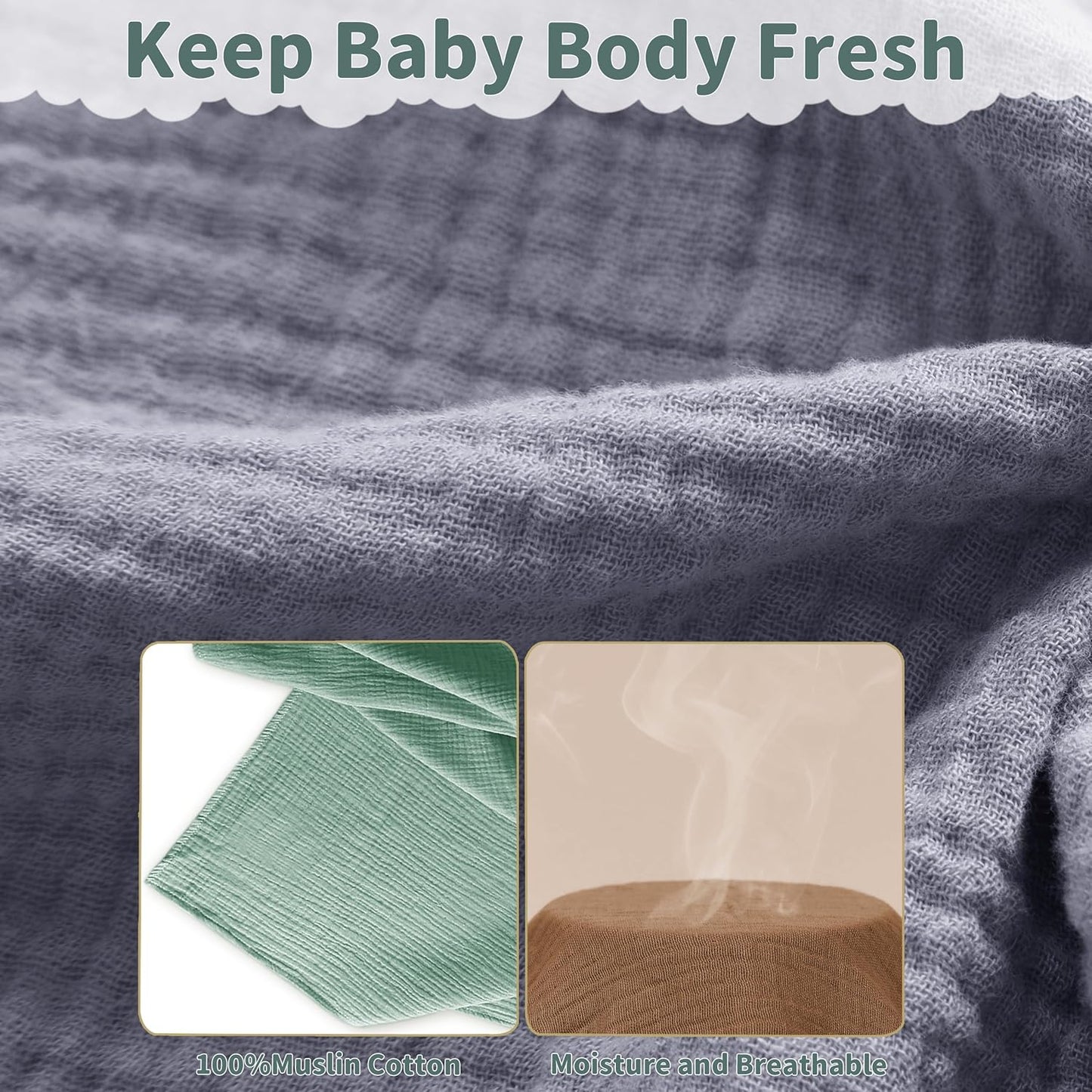 Skiennix Muslin Swaddle Blankets - Soft & Breathable 41 x 41 Inches | 2 Pack in Gray & Green