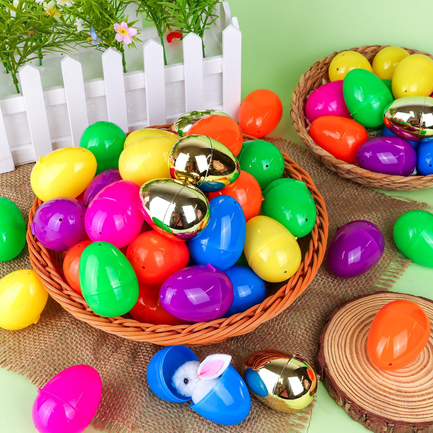 NAWITDA 150 Pack 3 Inch Large Easter Eggs Bulk Include 6 Surprise Golden Eggs, Bright Colors Fillable Empty Plastic Easter Egg for Easter Hunt, Easter Basket Fillers, Easter Party Favors