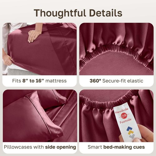 California Design Den Full Size Bed Sheets Set - 100% Cotton, 400 Thread Count, Silky Smooth Sateen, Deep Pockets - Burgundy Red