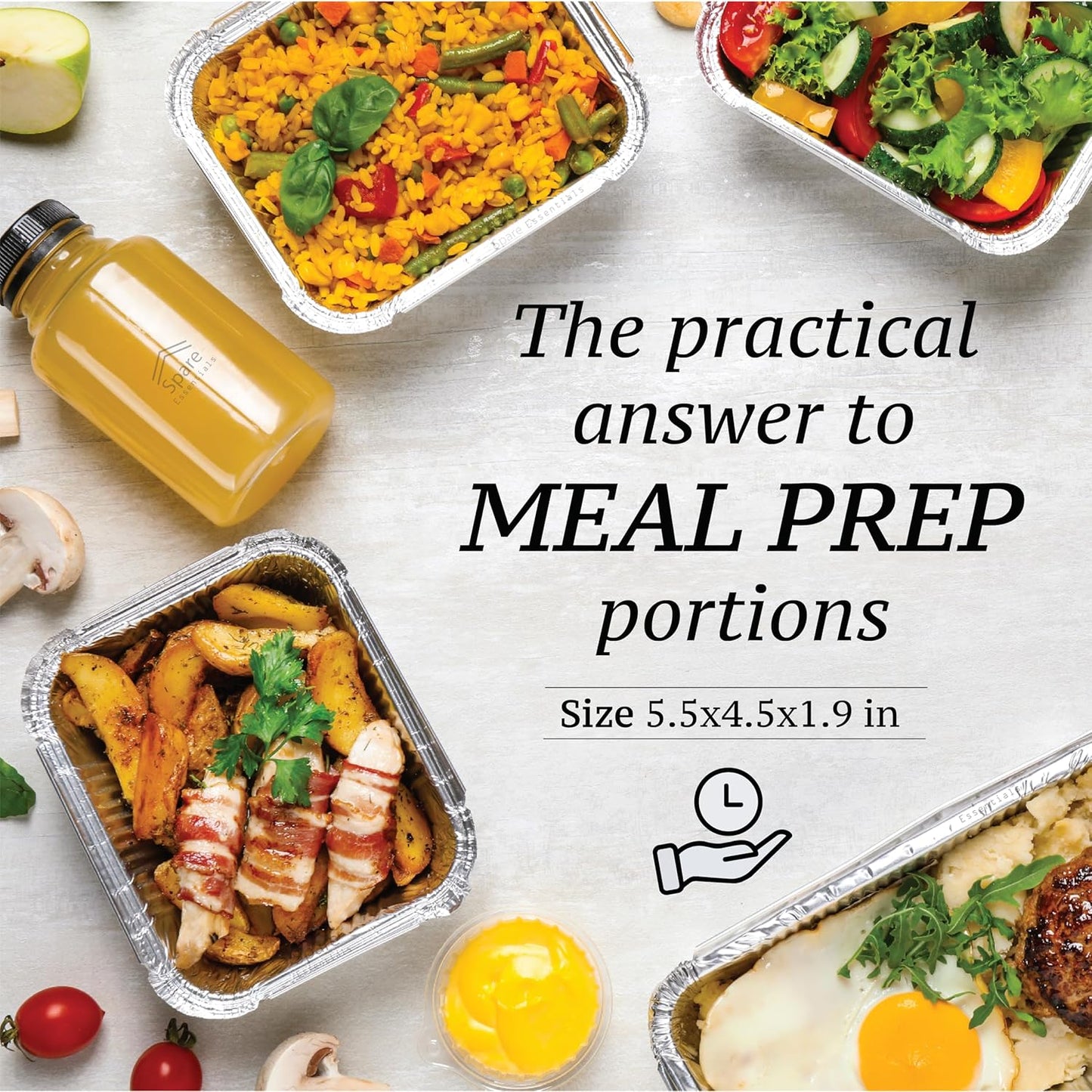 Spare Essentials 1 Lb Aluminum Foil Pans with Lids - 55 Pack Mini Disposable Baking Containers | Ideal for Takeout & Catering (5.5x4.5x1.9)