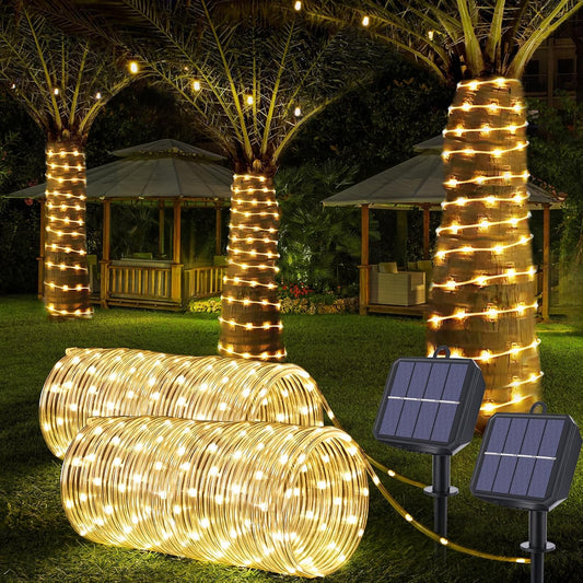 Skiennix Solar Rope Lights - 132ft 400LED Waterproof String Lights | 8 Modes for Outdoor Decor - Warm White