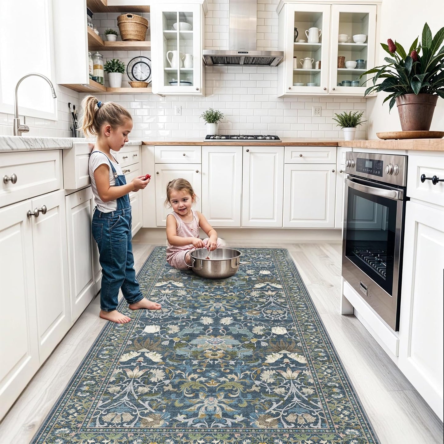 Skiennix 4x8 Washable Kitchen Area Rug - Elegant Floral Design | Stain-Resistant Soft Carpet for Living Room, Bedroom, and Entryway