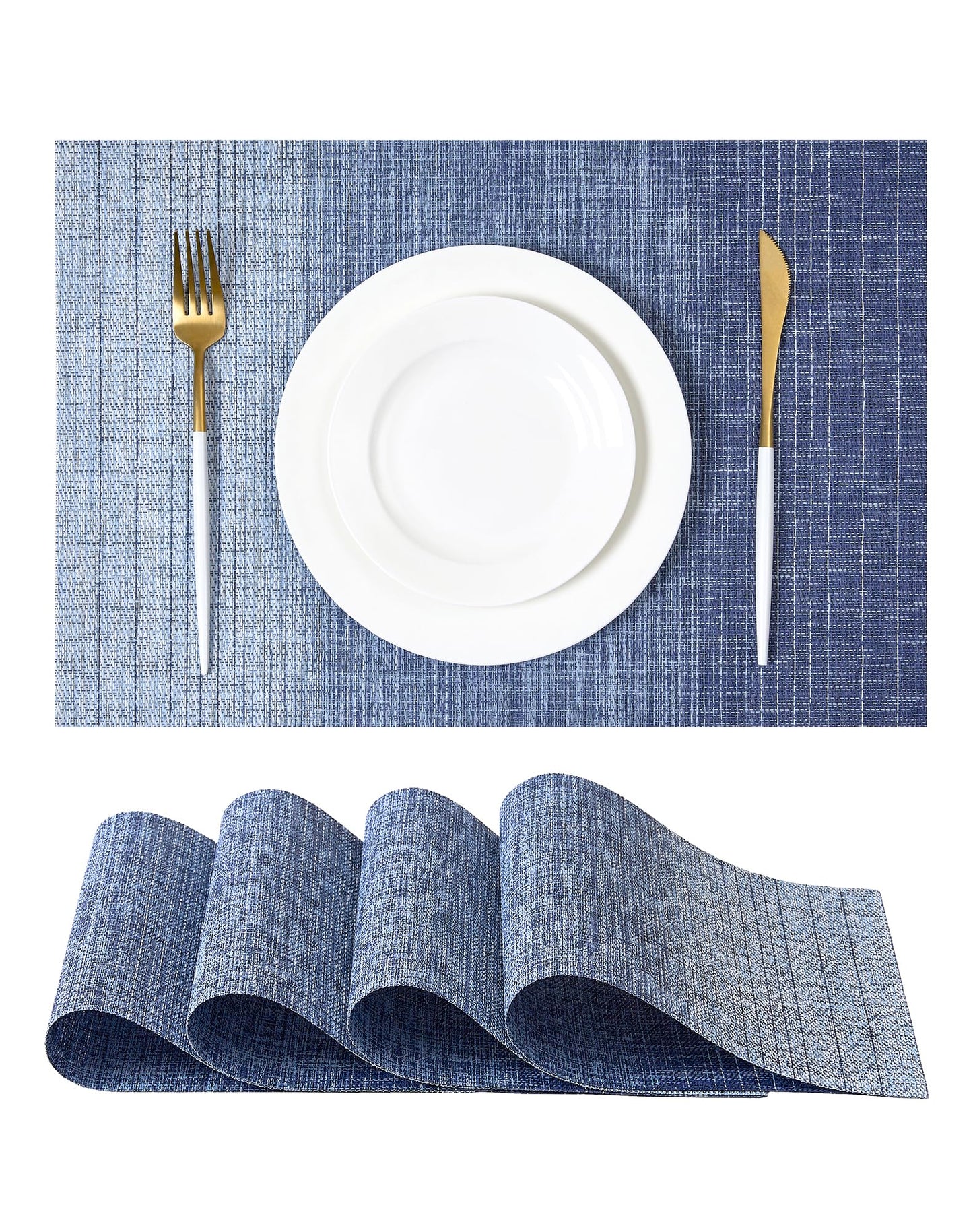 Leetaltree Gradient Blue Woven Placemats Set of 4 - Heat Resistant Non-Slip Place mats for Dining Table, Washable Durable PVC Vinyl Woven Table Mats(Gradient Blue, 4)
