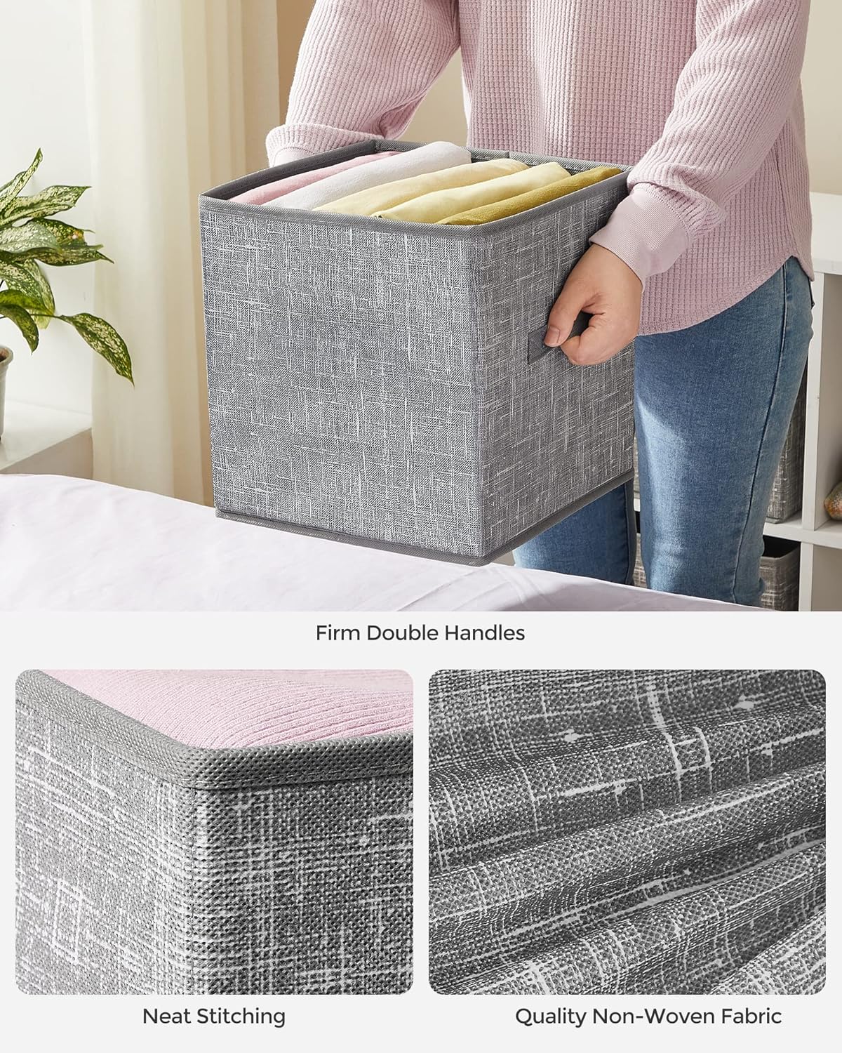 SONGMICS Storage Cubes - 11-Inch Foldable Non-Woven Fabric Bins with Double Handles | Set of 6 in Cattail Gray