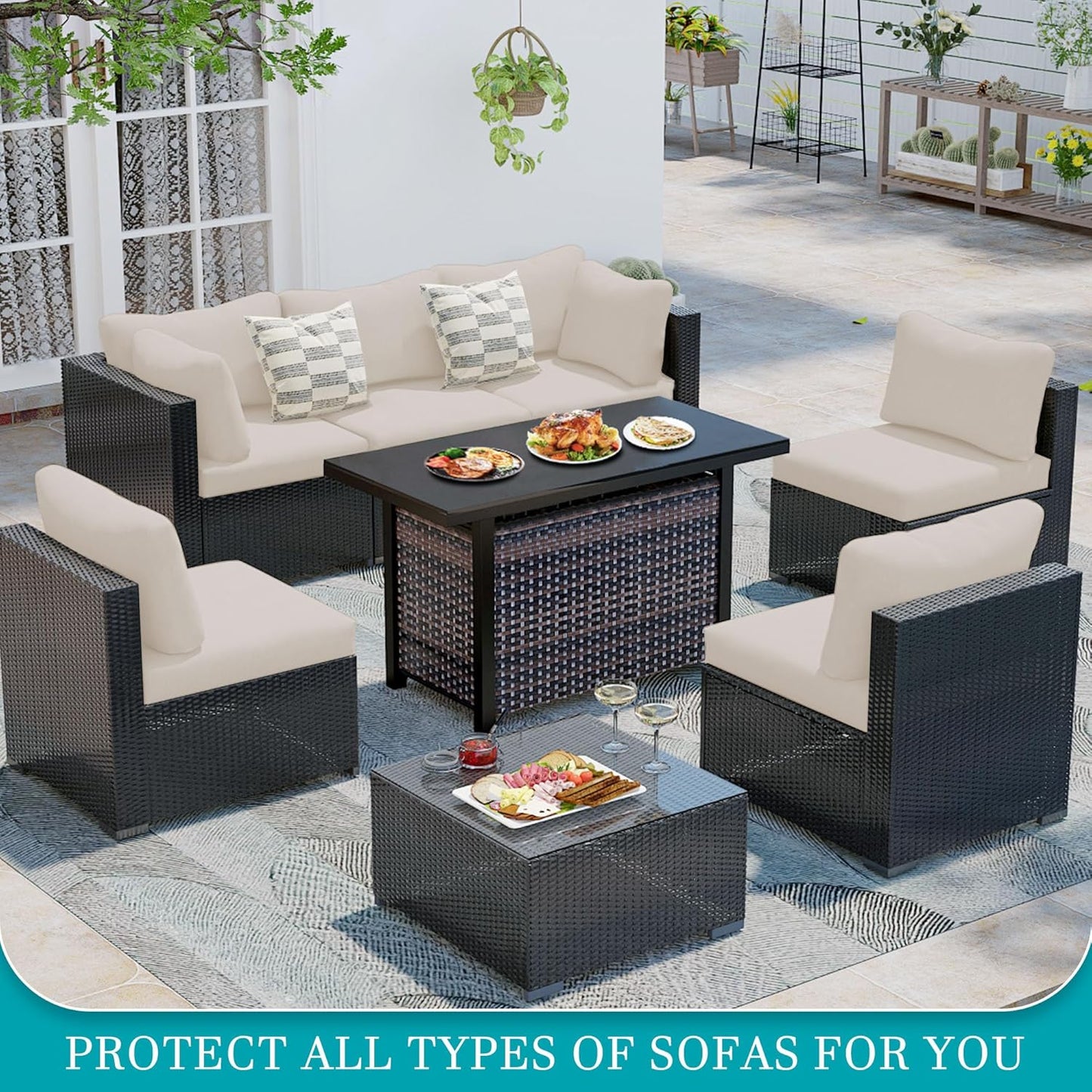Skiennix 14-Piece Stretch Patio Cushion Covers - Washable Outdoor Sofa Slipcovers in Beige