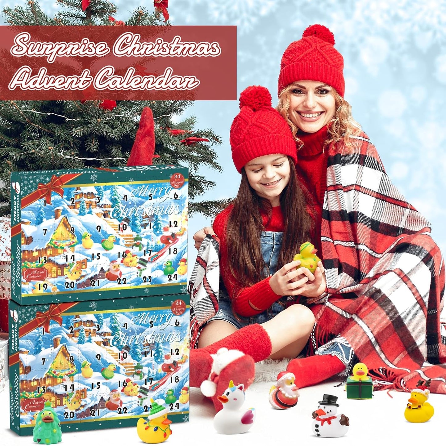 Skiennix Christmas Advent Calendar 2025 - 24 Rubber Ducks Countdown Bath Toy Set | Holiday Fun Gifts