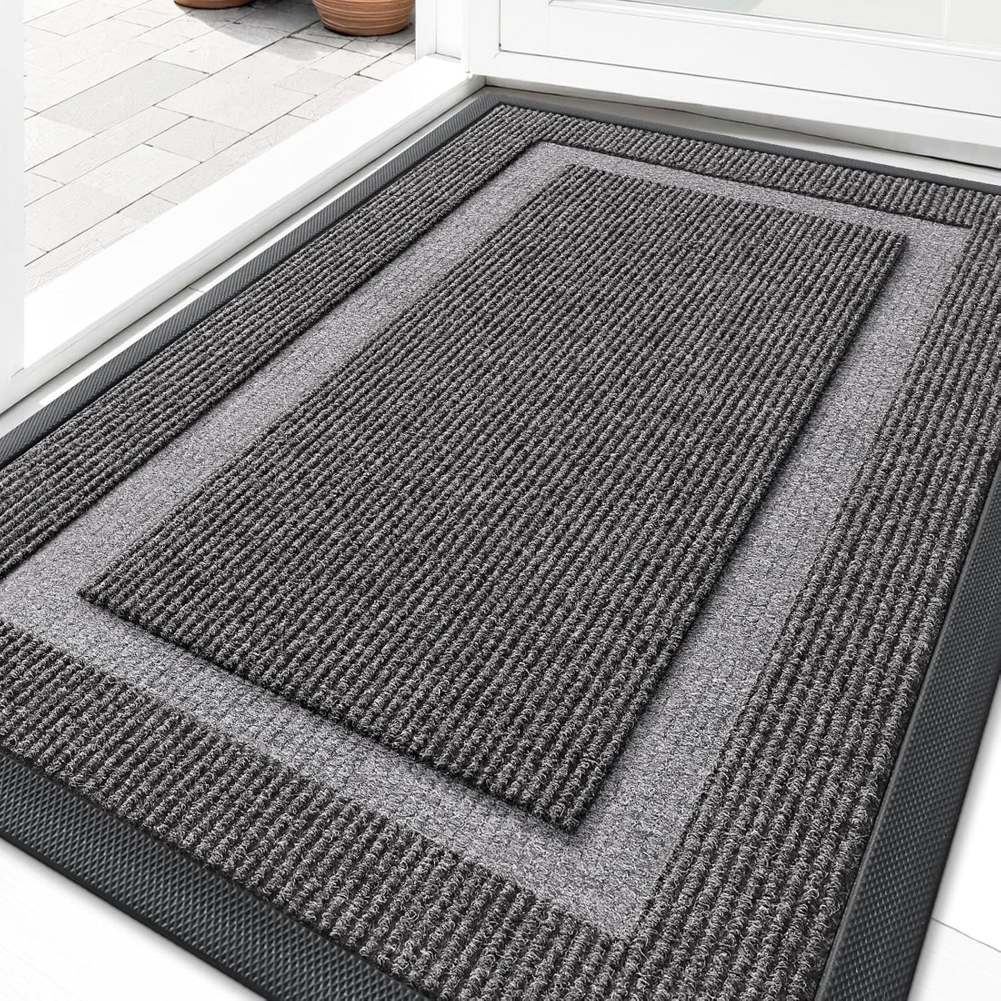 OLANLY Indoor Outdoor Front Door Mat - Waterproof, All-Weather, Easy Clean | 35x23, Dark Grey