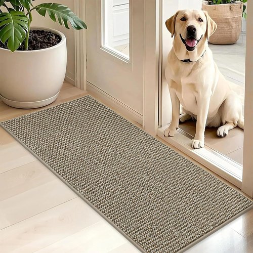 BEQHAUSE Dirt Trapper Door Mat - Non-Slip, Washable, Absorbent Welcome Mat | 20" x 48", Light Beige