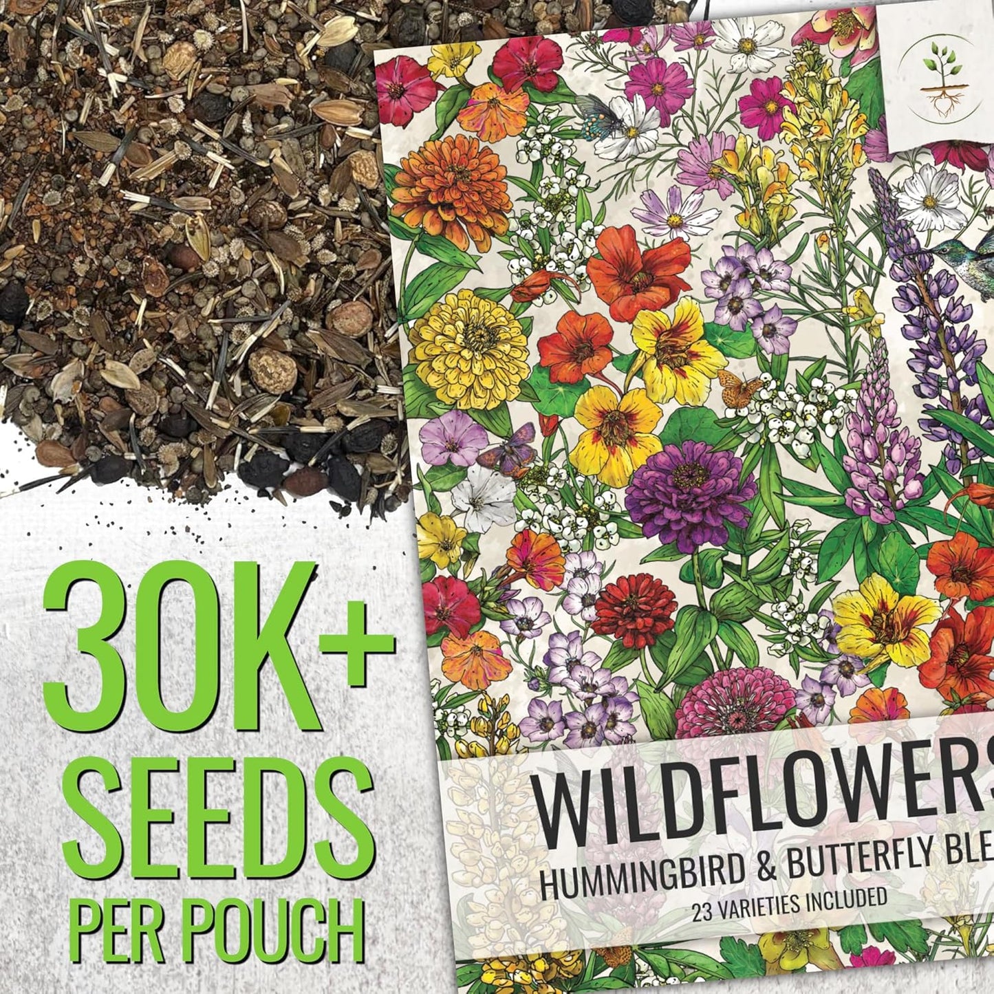 Seed Needs Wildflower Seeds - Butterfly & Hummingbird Mix | 23 Varieties, 2 Ounce Resealable Pack