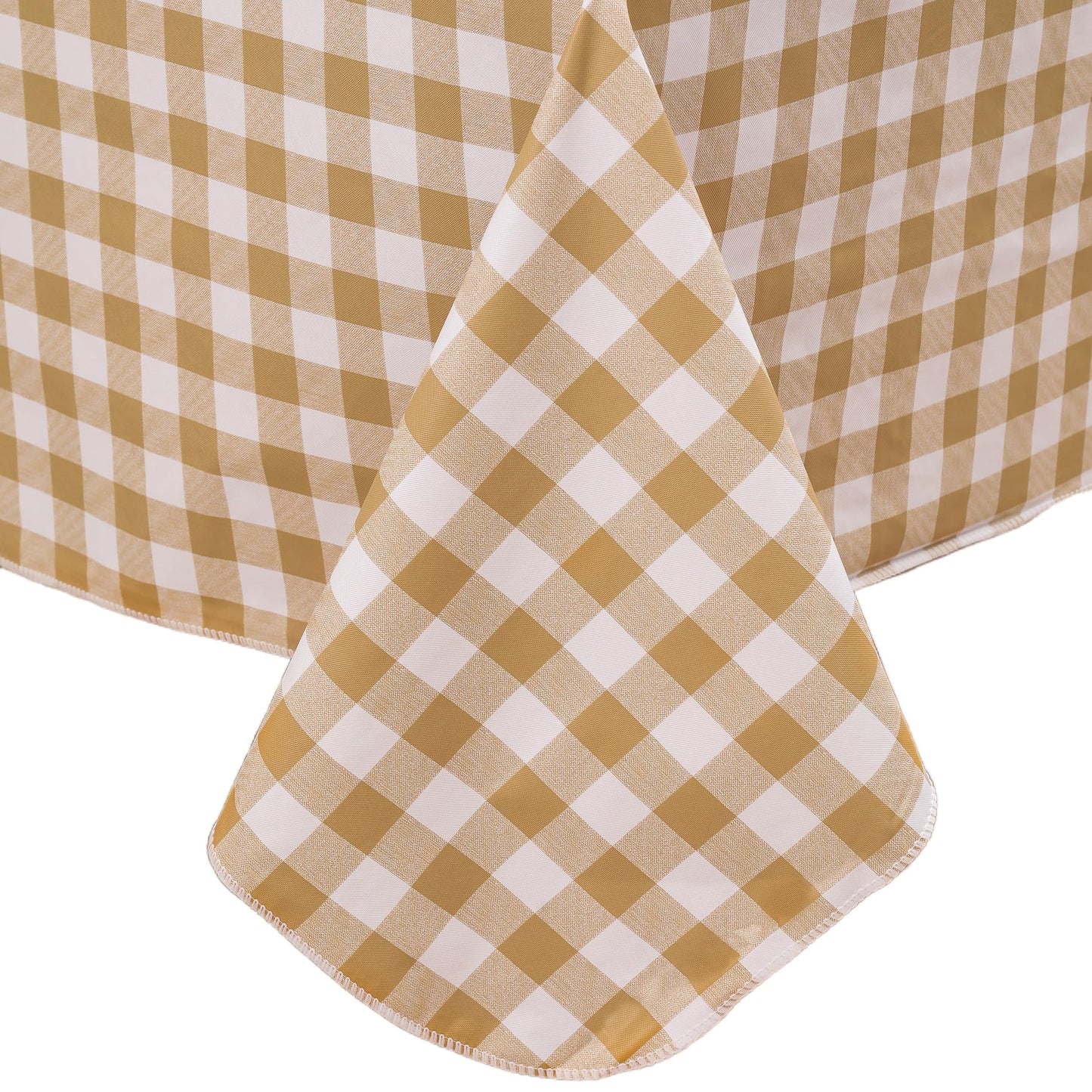 Heavy Duty Vinyl Tablecloth with Flannel Backing Waterproof Oil-Proof Plastic Table Cloth Stain-Resistant Wipeable Rectangle or Square Table Cover for Indoor and Outdoor (Khaki Checkered, 52x70 Inch)