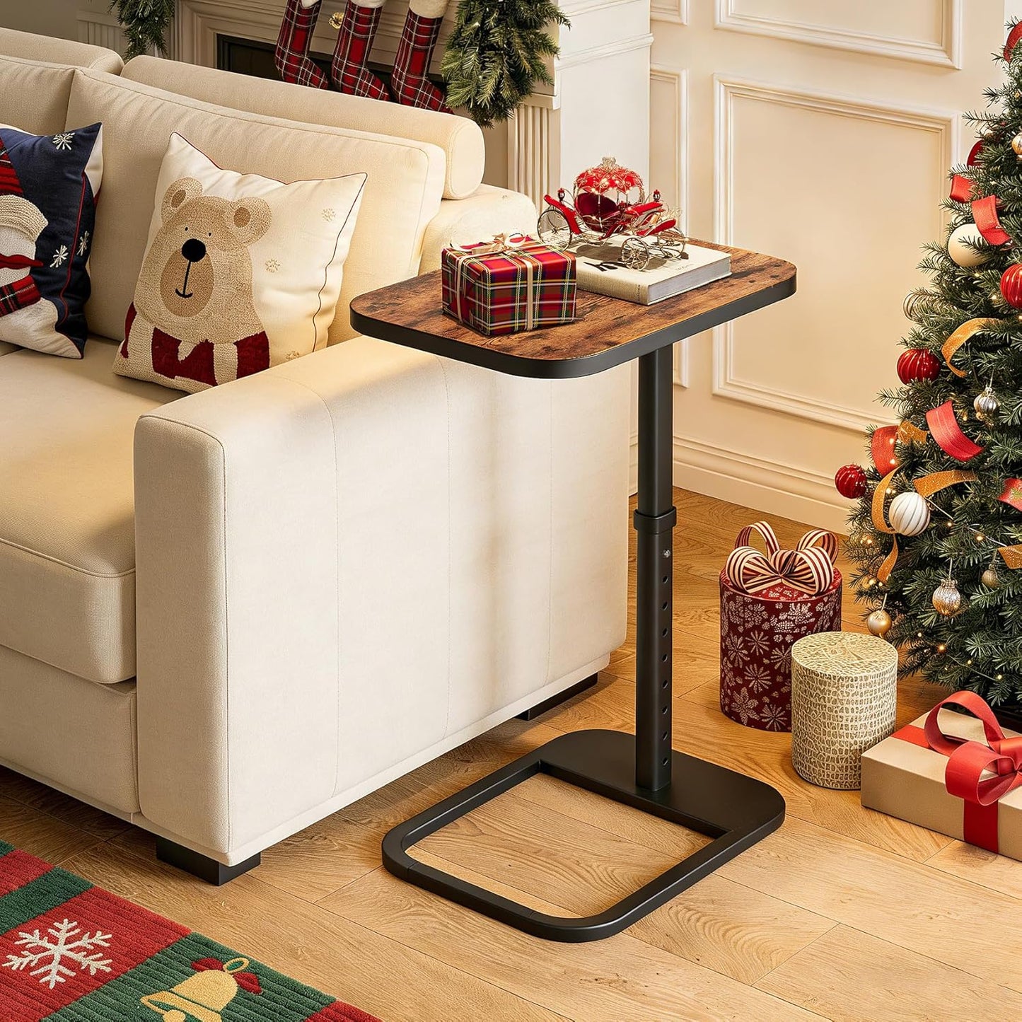 Kitstorack TV Tray Table - Adjustable Height & Flip-Top Design | C-Shaped Snack Table for Couch & Sofa