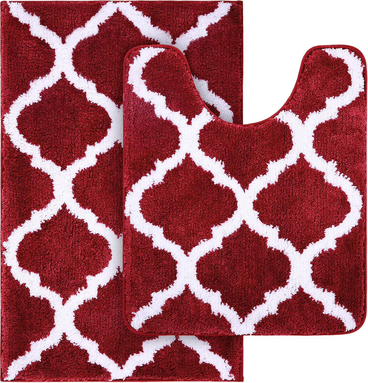 OLANLY Bathroom Rugs Set - 2-Piece Microfiber Bath Mat & U-Shaped Toilet Rug | Non-Slip, Machine Washable, Burgundy (30"x20" + 24"x20")