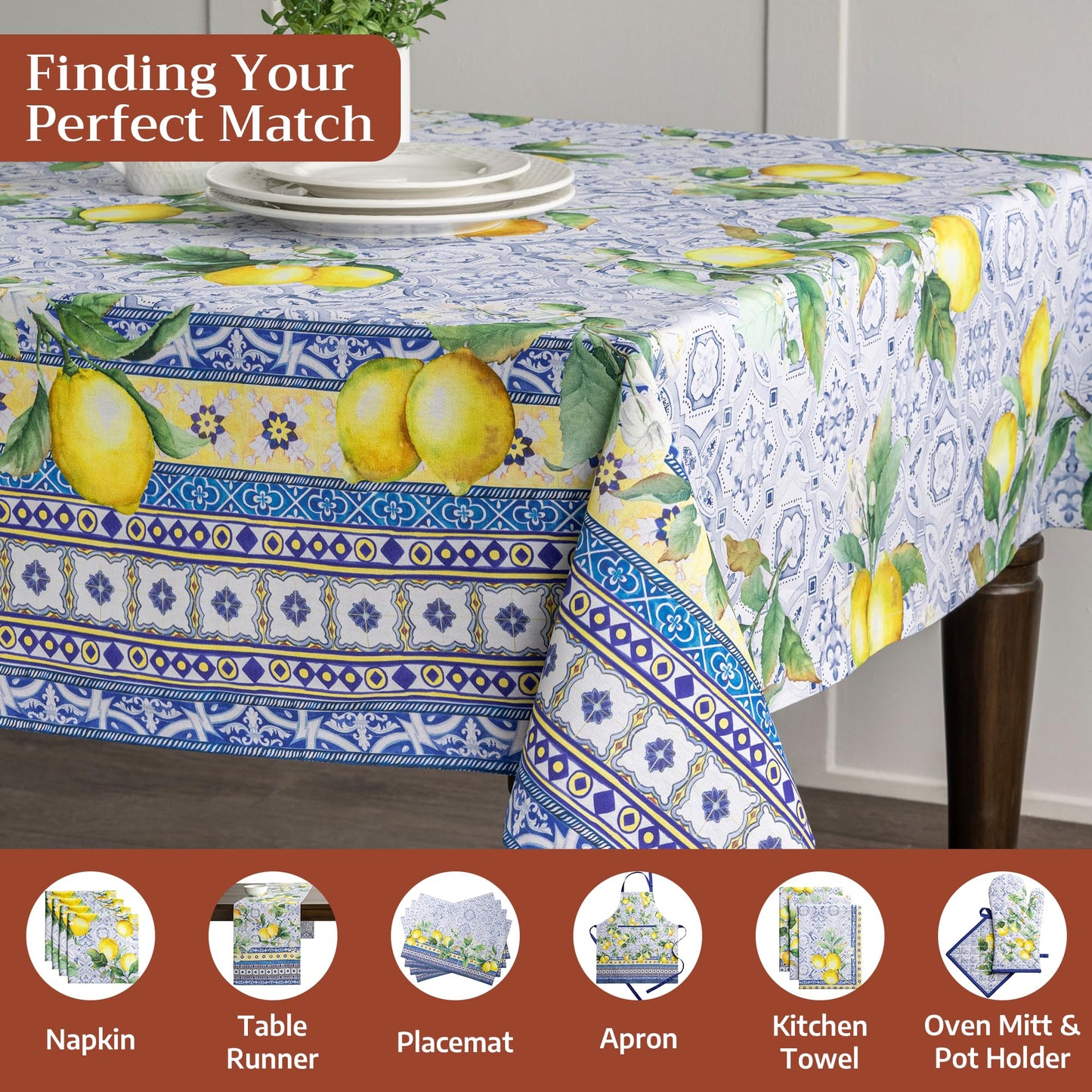 Maison d' Hermine Table Cloth Rectangle Table 100% Cotton 60 x 108 Inches Tablecloth Reusable Decorative for Dining Kitchen Room Farmhouse Home Gifts for Mothers Day Spring Summer - Citrus