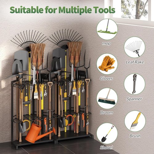Garden Tool Organizer | Skiennix Heavy Duty Metal Rack with 34 Compartments & 14 Hooks for Efficient Storage