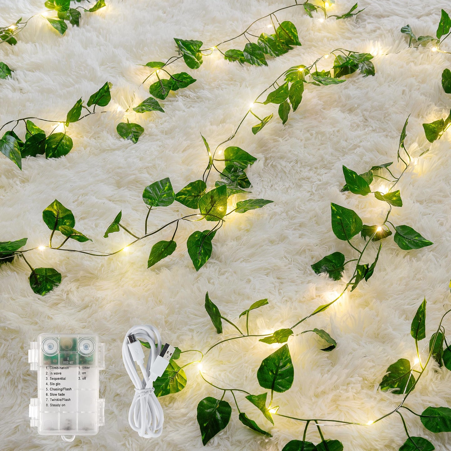 woohaha Vine with Fairy Lights,23ft 73LED Ivy String Light with Battery Operated,Leaf Light for Bedroom, Room, Wall, Garden, Party, Wedding Decor (Warm White)