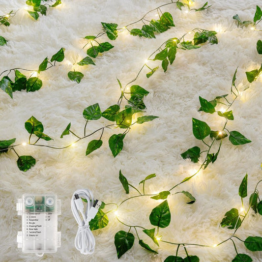 woohaha Vine with Fairy Lights,23ft 73LED Ivy String Light with Battery Operated,Leaf Light for Bedroom, Room, Wall, Garden, Party, Wedding Decor (Warm White)