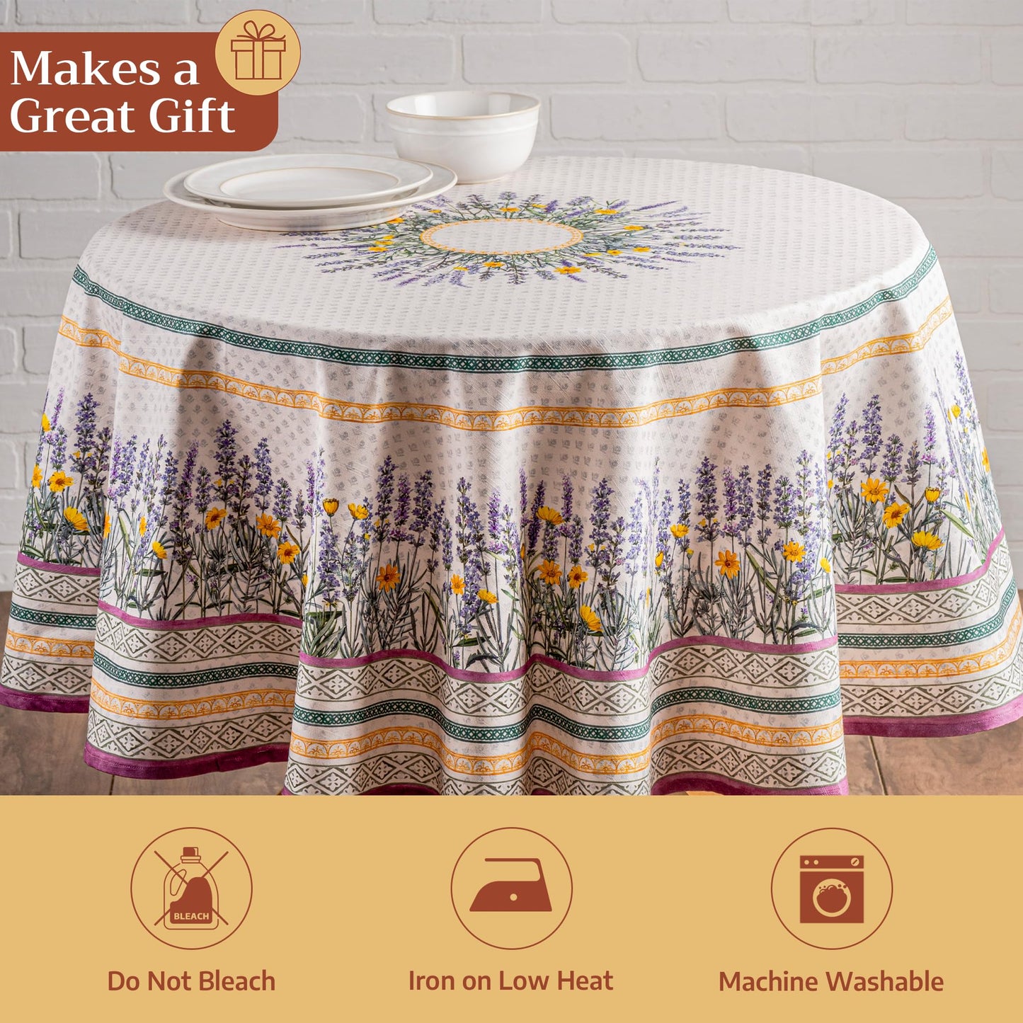 Maison d' Hermine Table Cloth Round Table 100% Cotton 69 Round Inches Tablecloth Reusable Decorative for Dining Kitchen Room Farmhouse Home Gifts for Mothers Day Spring Summer - Fanny Lavender