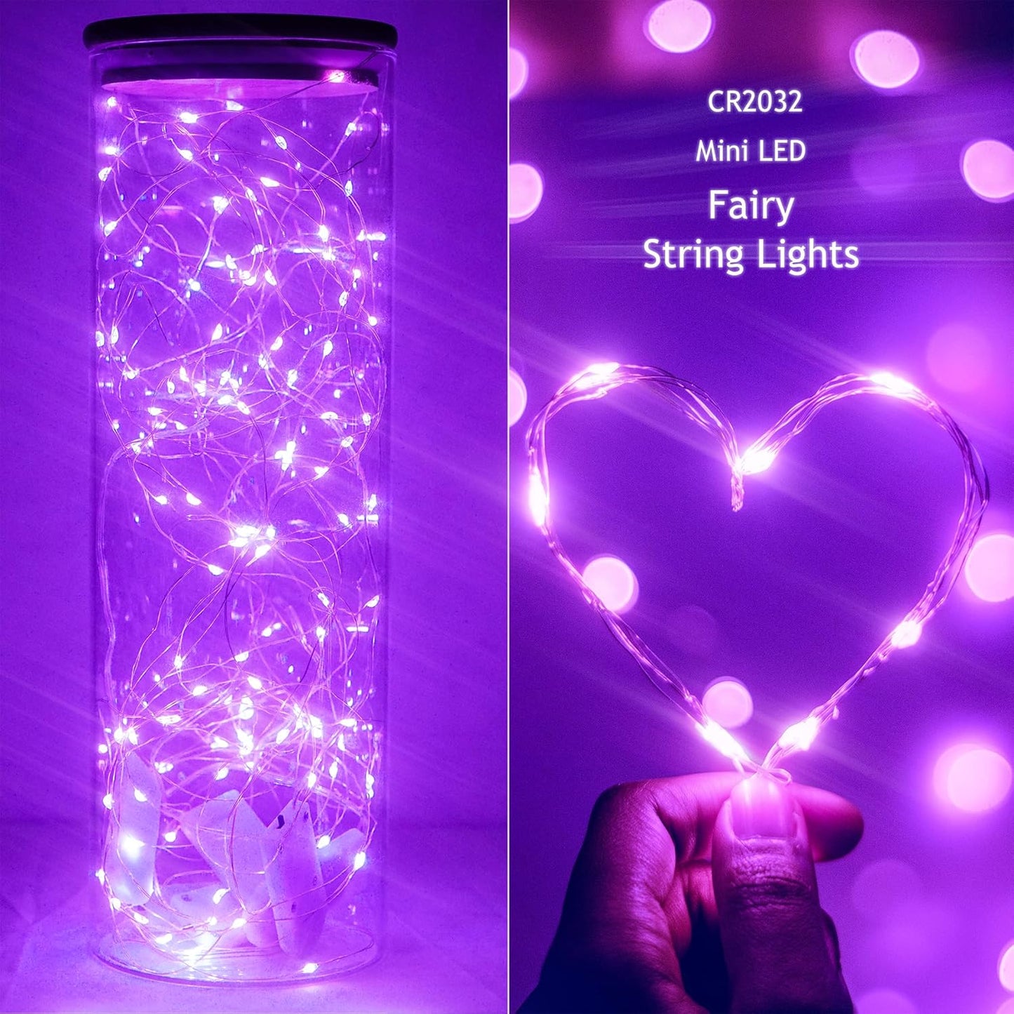 SmilingTown 20 LED Purple Fairy Lights - Battery Operated 6.6ft Waterproof String Lights for DIY Decor