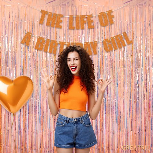 GREATRIL Iridescent Orange Tinsel Foil Fringe Curtain - Perfect for Birthday Party Backdrop | 3.2 x 6.5 ft, 2 Packs