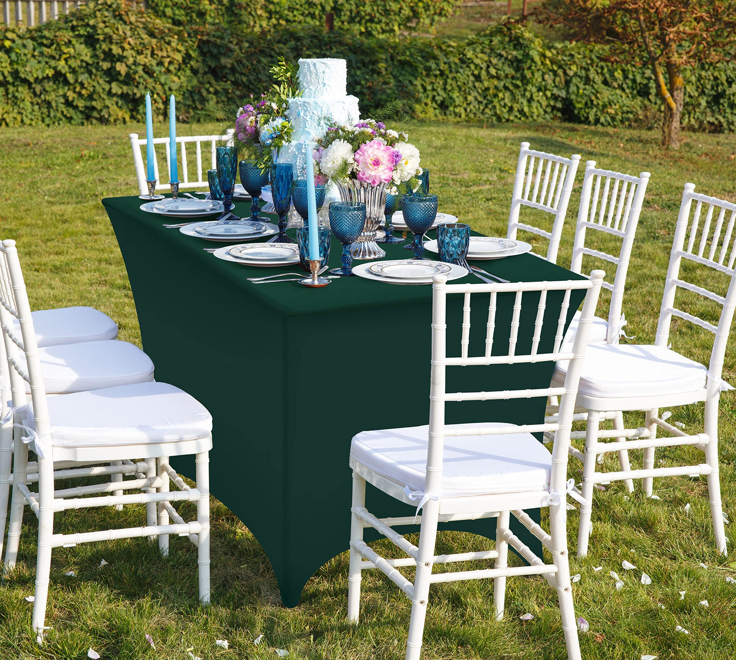 Utopia Kitchen Spandex Tablecloth 10 Pack [8FT, Hunter Green] Tight, Fitted, Washable and Wrinkle Resistant Stretch Table Cloth Rectangle Cover for Trade Show, Weddings & Parties [96Lx30Wx30H Inch]