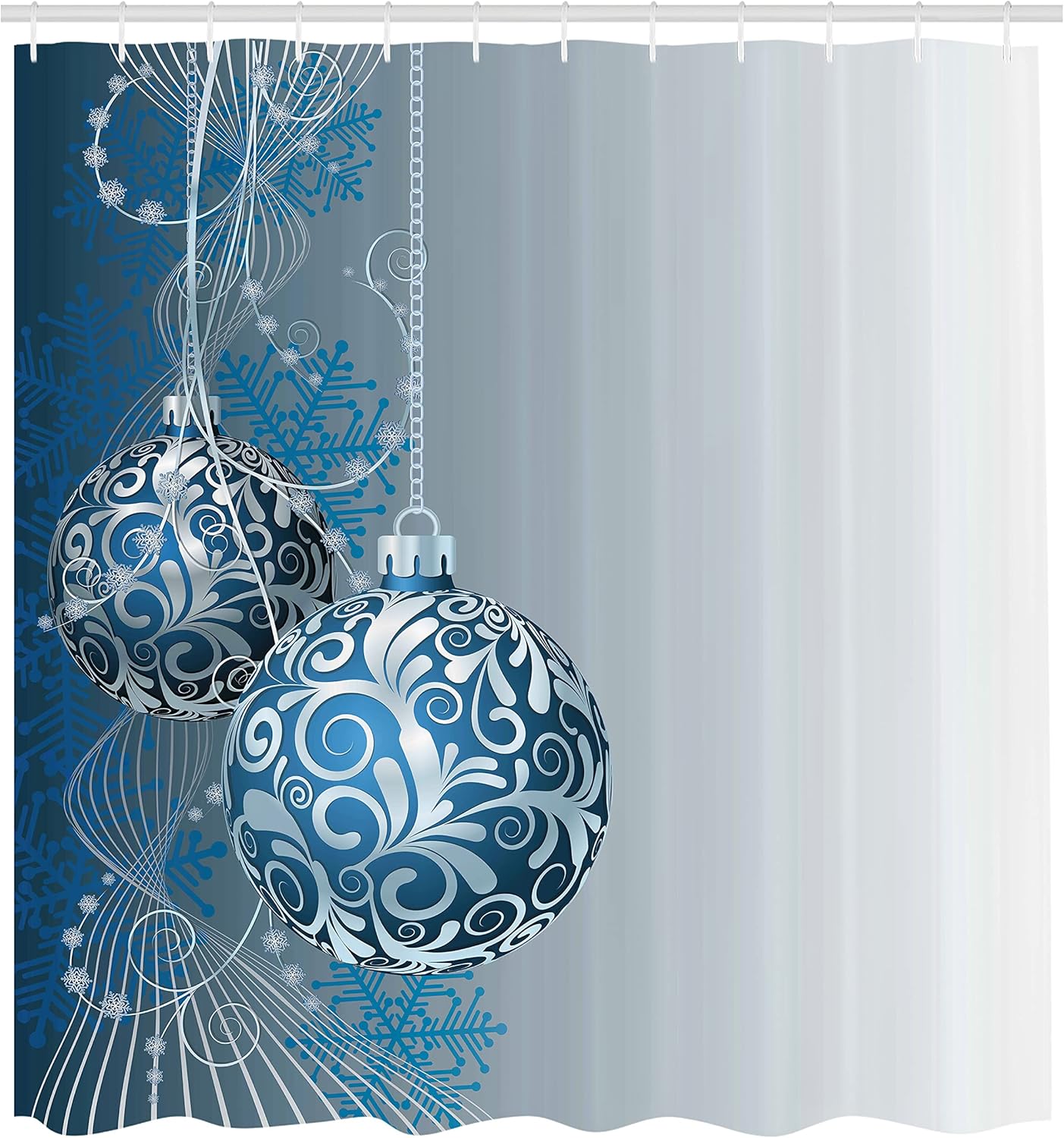 Snowflake Motif Christmas Shower Curtain Set - Abstract Blue & White Design, 69" x 70" with Hooks