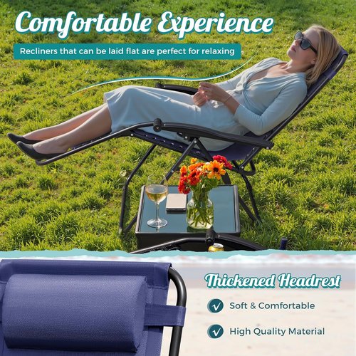 Homall Zero Gravity Chair - Comfortable Folding Patio Lounge Chair with Cup Holder & Pillows | Set of 2 (Blue)