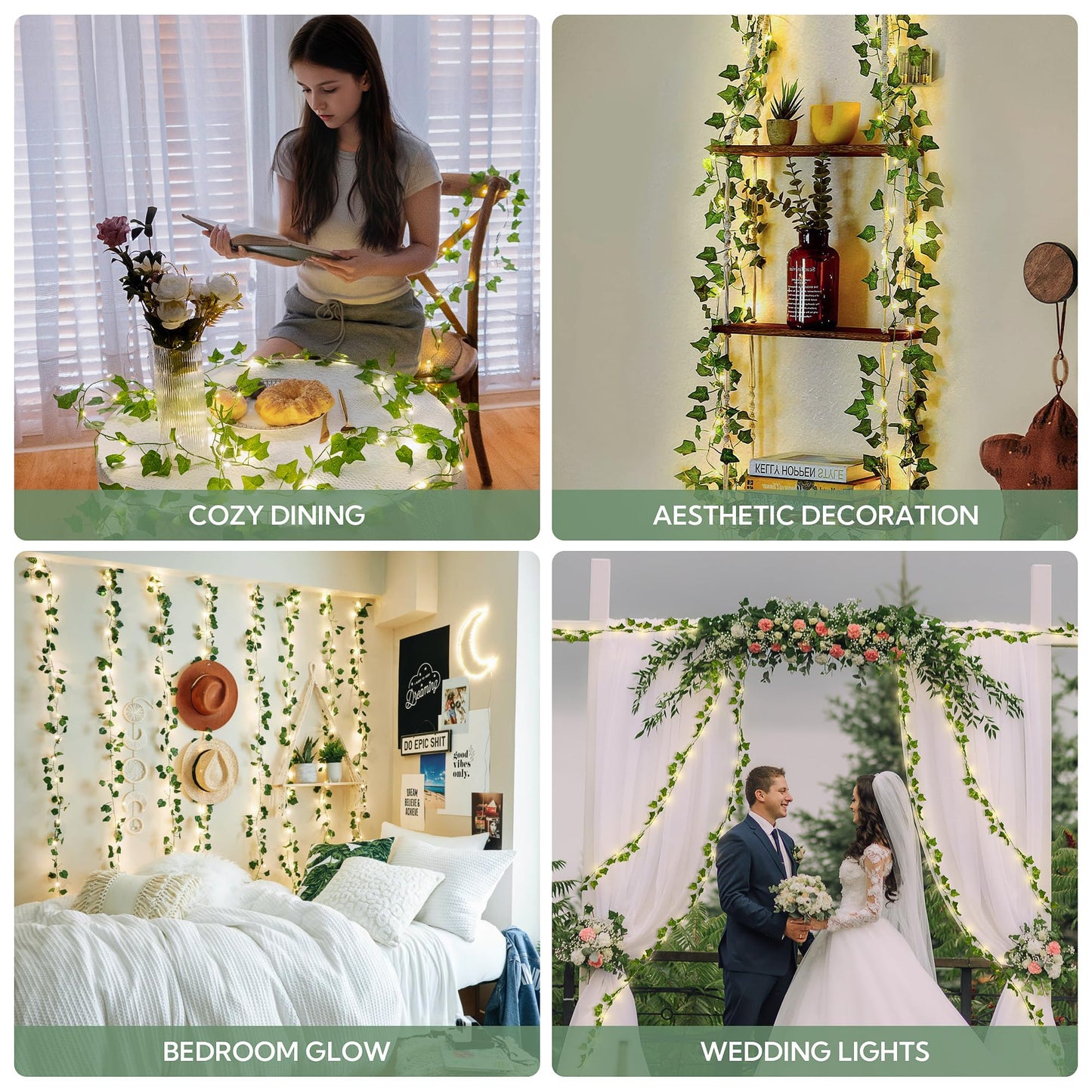 HEYFUNi Fake Ivy Vines with Lights, 23 Ft 73 Led Artificial Greenery Garland with Fairy Lights USB/Battery Operated, Leaf String Lights for Bedroom Aesthetic, Wall, Balcony, Wedding Decor, Warm White