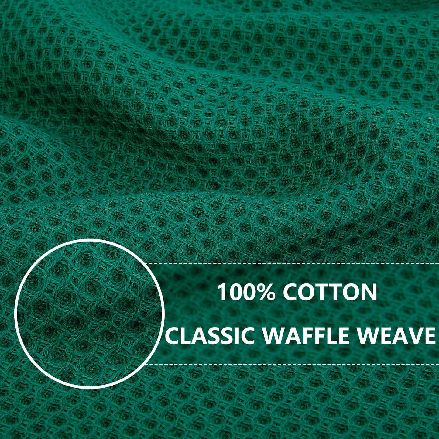 Homaxy 100% Cotton Waffle Weave Kitchen Dish Towels, Ultra Soft Absorbent Quick Drying Cleaning Towel, 13 x 28 Inches, 8-Pack, Dark Green