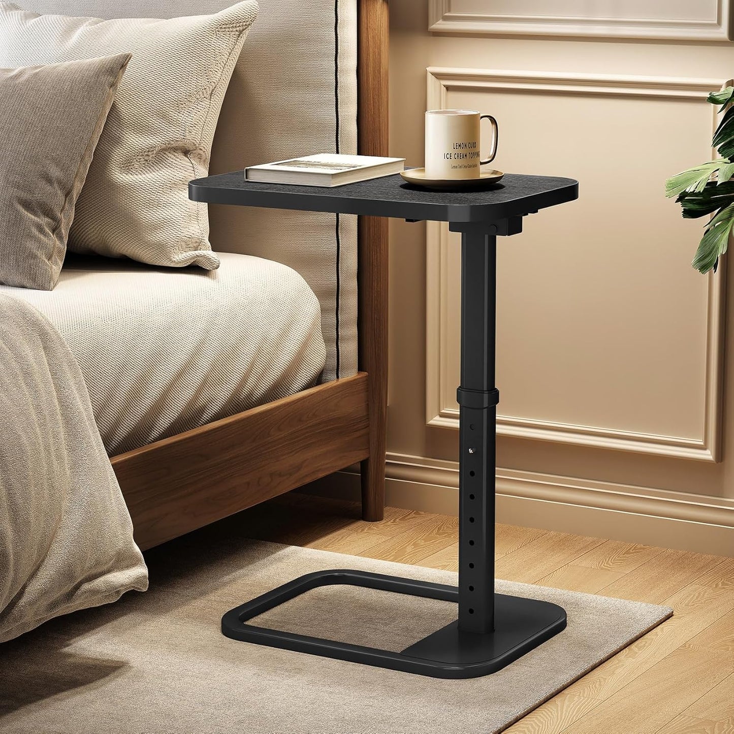 Kitstorack TV Tray Table - Adjustable Height Snack Table with Rounded Metal Corners | Black C-Shaped Design for Couch, Sofa, or Bed