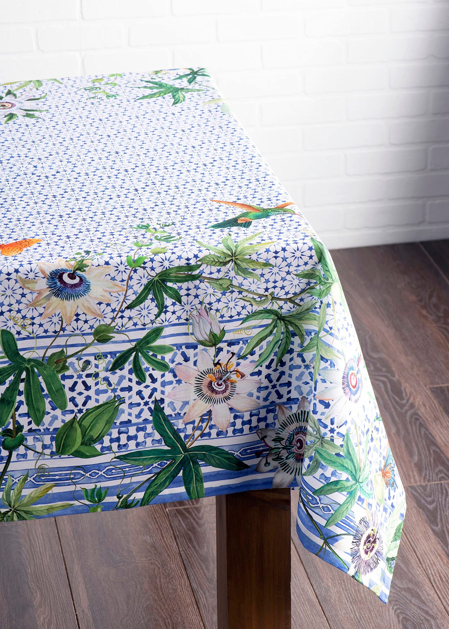 Maison d' Hermine Table Cloth Rectangle Table 100% Cotton 70 x 90 Inches Tablecloth Reusable Decorative for Dining Kitchen Room Farmhouse Home Gifts for Mothers Day Spring Summer - Passiflora