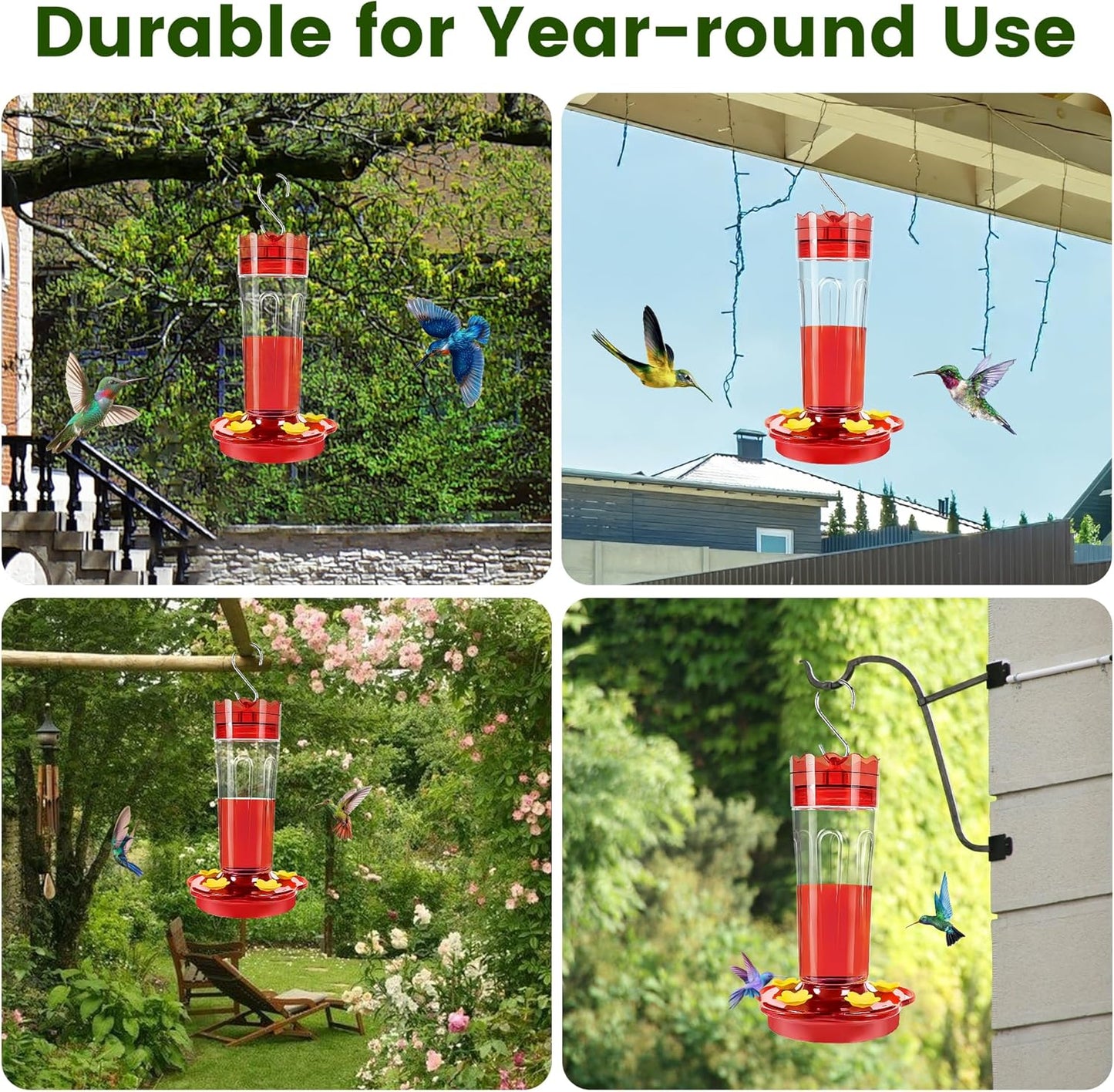 Skiennix Hummingbird Feeder - 15 Ounce Red Outdoor Feeder with Ant Moat & 5 Feeding Ports