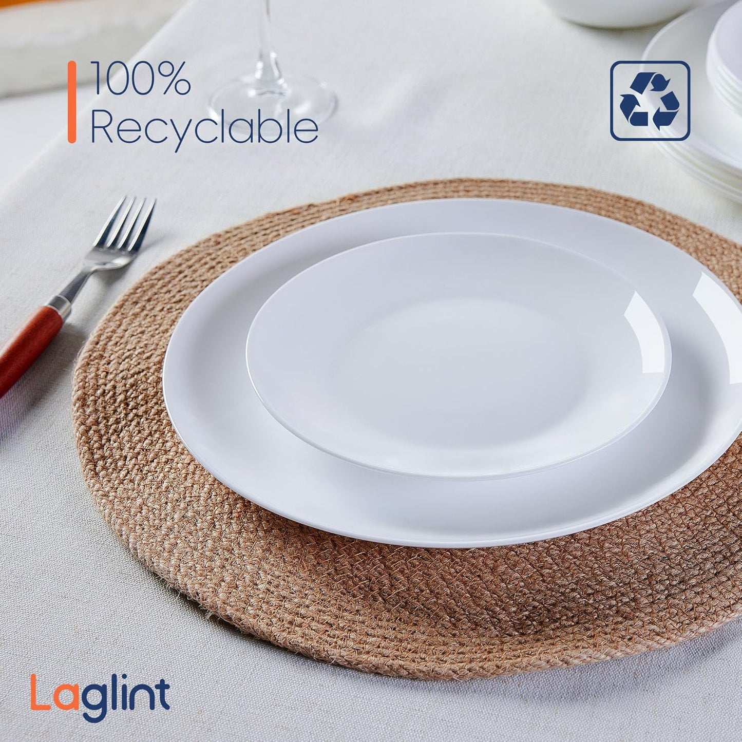 LaGlint Appetizer Plate Set - 7.5-Inch Lightweight Opal Glass | Round White Salad Plates, Dishwasher & Microwave Safe