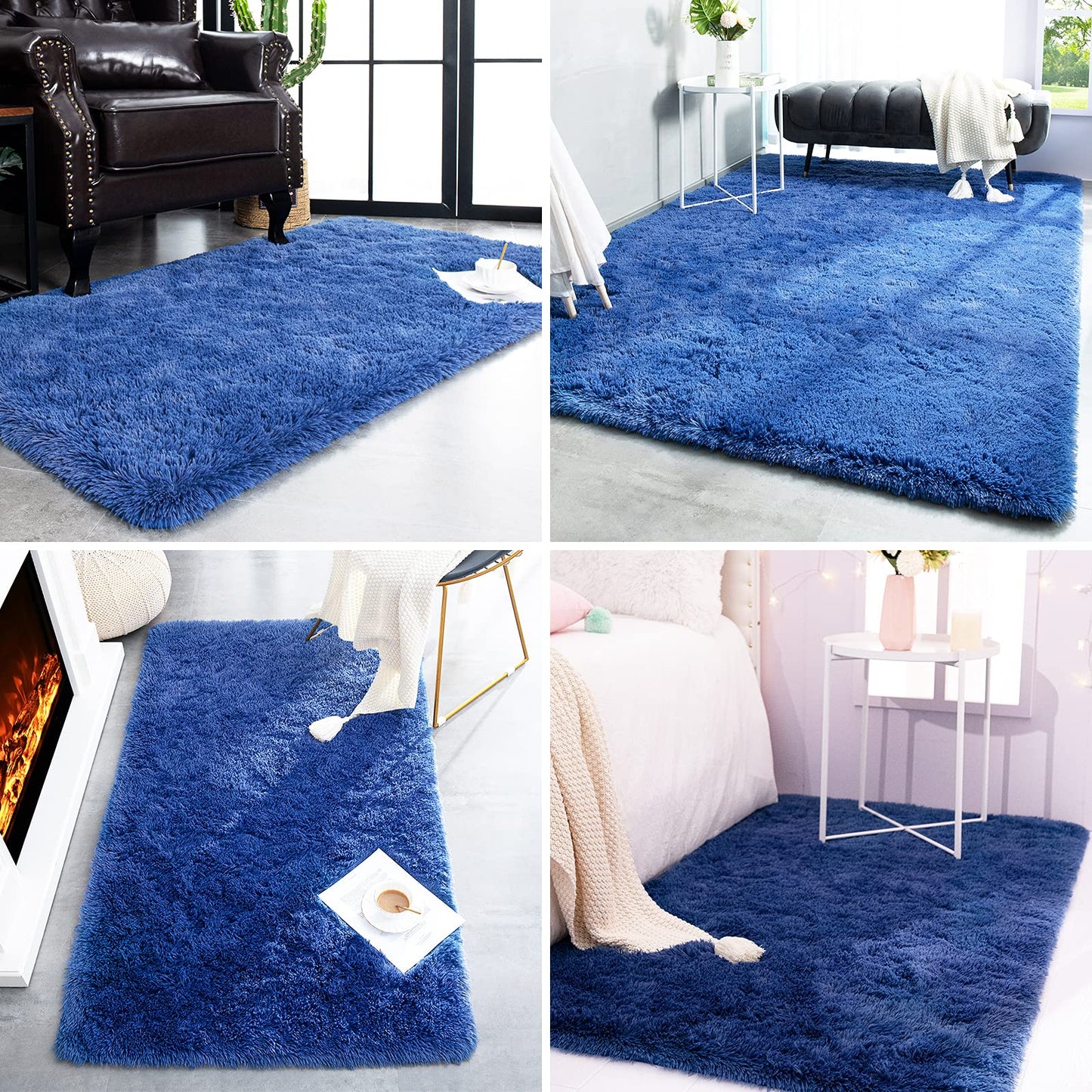 TWINNIS Super Soft Shaggy Rugs Fluffy Carpets, 5x8 Feet, Indoor Modern Plush Area Rugs for Living Room Bedroom Kids Room Nursery Home Decor, Upgrade Anti-Skid Rectangular Fuzzy Rug, Indigo